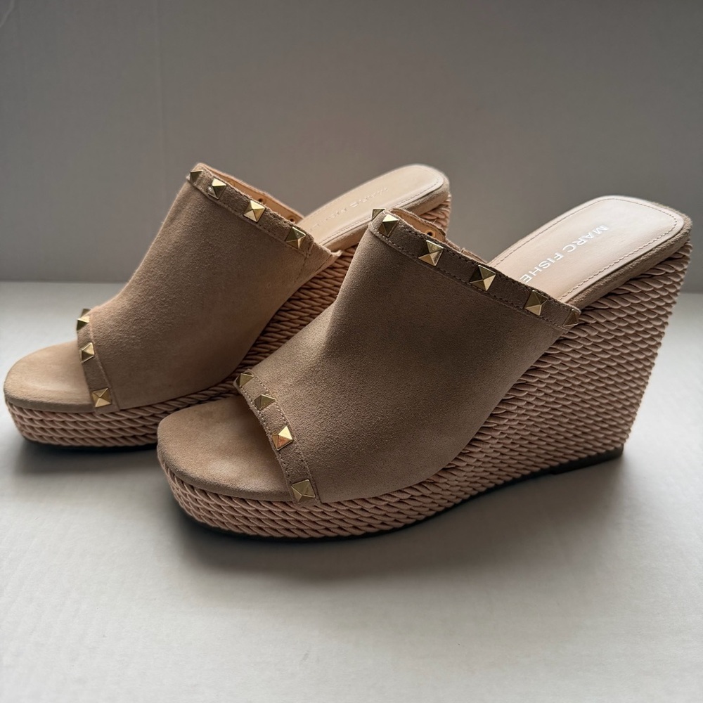 Marc Fisher Zyme Studded Suede Espadrille Wedge Platform Sandals Size 10M